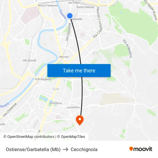 Ostiense/Garbatella (Mb) to Cecchignola map
