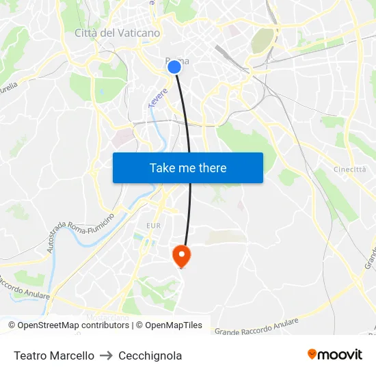 Teatro Marcello to Cecchignola map