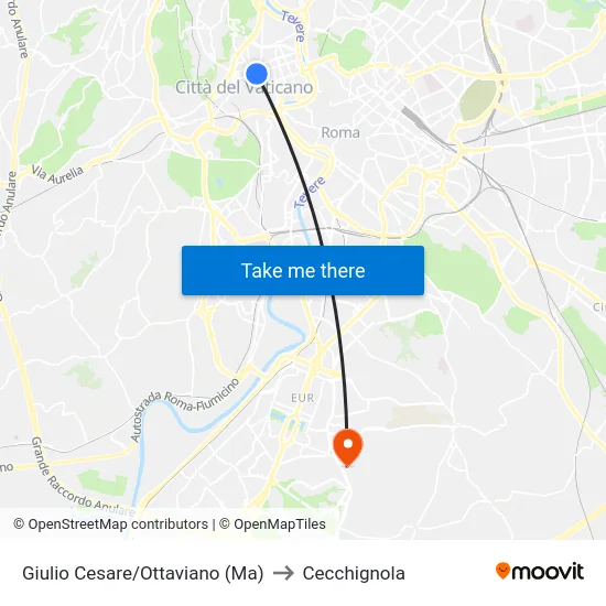 Giulio Cesare/Ottaviano (Ma) to Cecchignola map