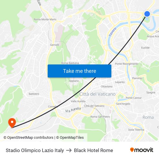 Stadio Olimpico Lazio Italy to Black Hotel Rome map