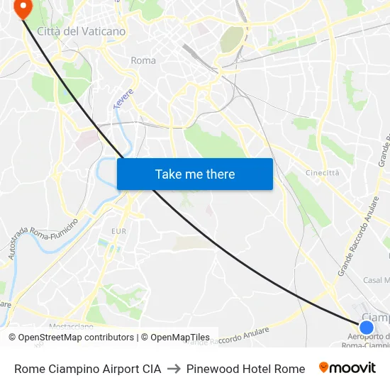Rome Ciampino Airport CIA to Pinewood Hotel Rome map