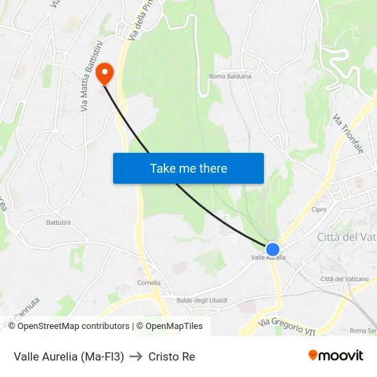 Valle Aurelia (Ma-Fl3) to Cristo Re map