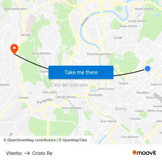 Viterbo to Cristo Re map