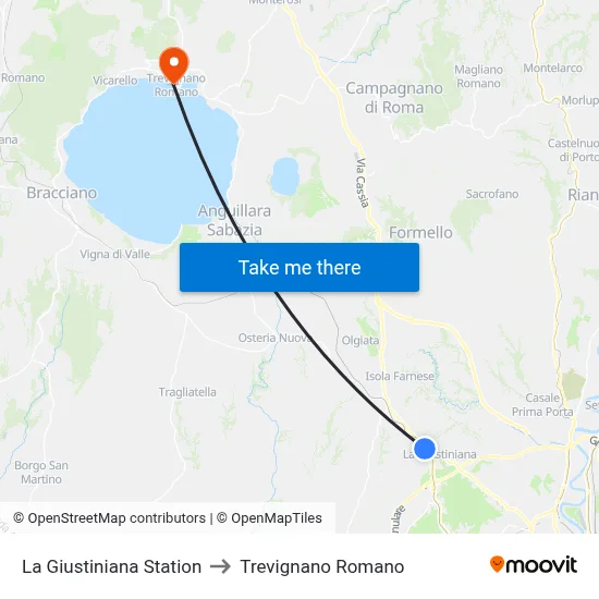 Giustiniana Station to Trevignano Romano map