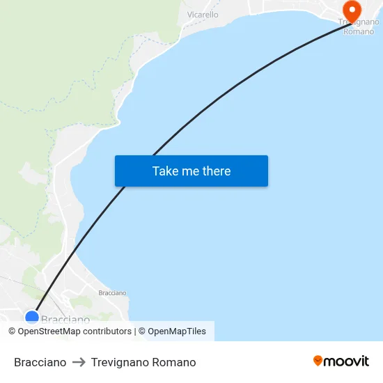 Bracciano to Trevignano Romano map