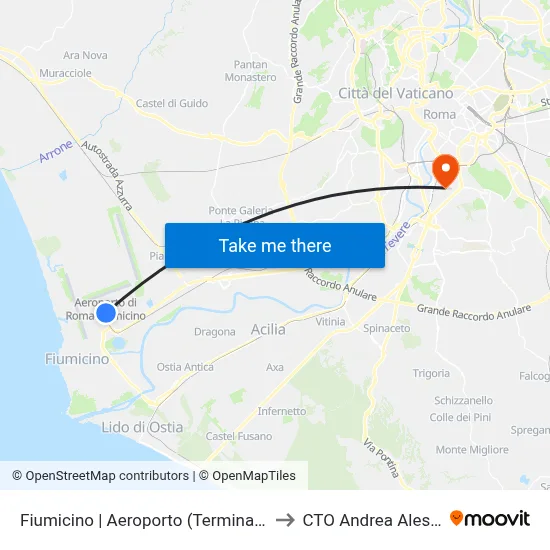 Fiumicino | Airport (Terminal 1) to CTO Andrea Alesini map