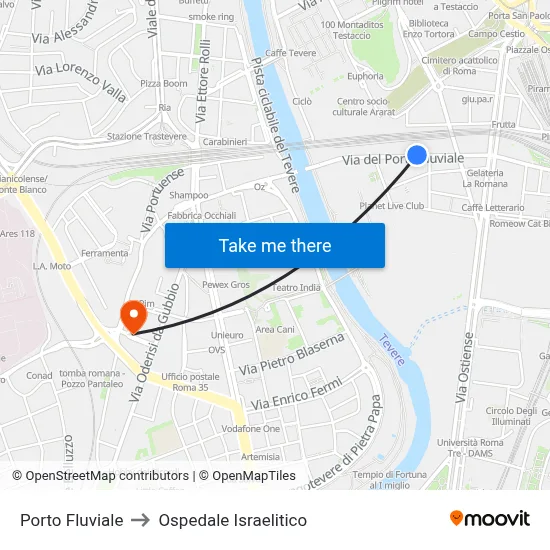Porto Fluviale to Ospedale Israelitico map