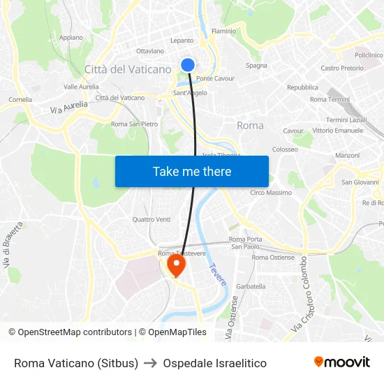 Roma Vaticano to Ospedale Israelitico map