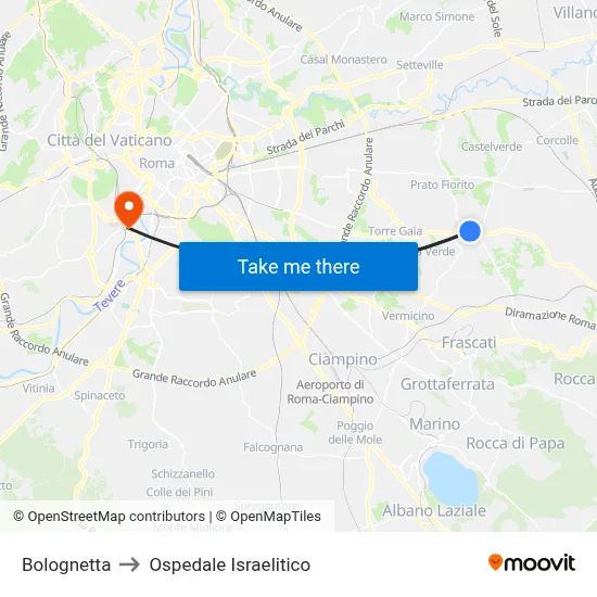 Bolognetta to Ospedale Israelitico map
