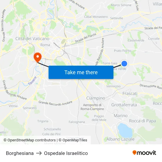 Borghesiana to Ospedale Israelitico map