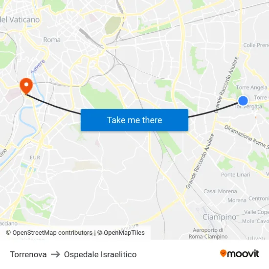 Torrenova to Ospedale Israelitico map