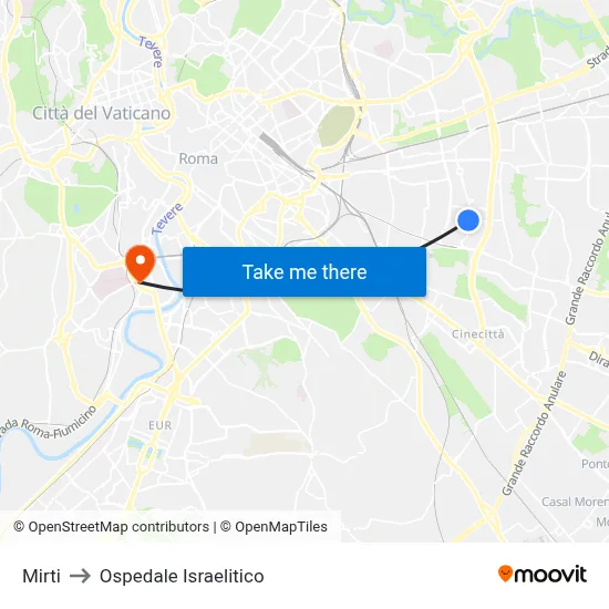 Mirti to Ospedale Israelitico map