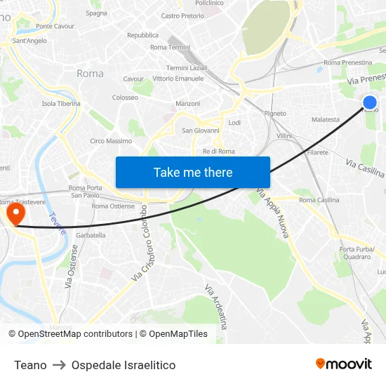 Teano to Ospedale Israelitico map