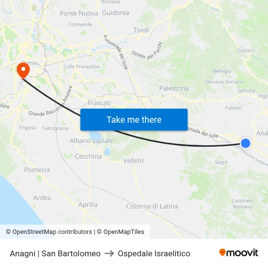 Anagni | San Bartolomeo to Israelitic Hospital map