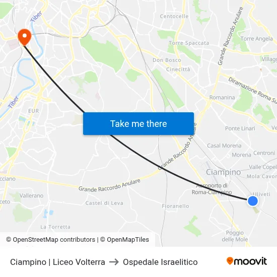 Ciampino Volterra High School to Israelitic Hospital map