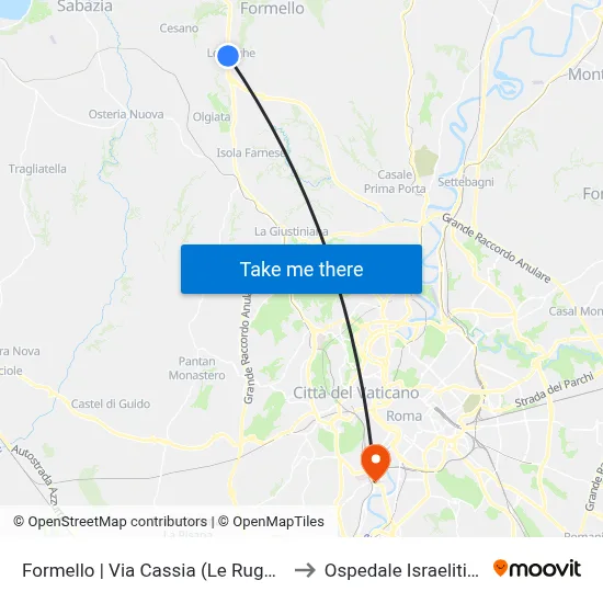 Formello | Cassia Road (Le Rughe) to Israelitic Hospital map