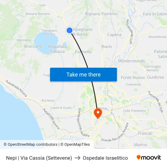 Nepi | Via Cassia (Settevene) to Israelitic Hospital map