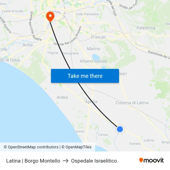 Latina | Borgo Montello to Israelitic Hospital map