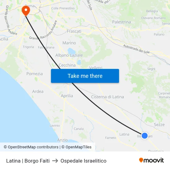 Latina | Borgo Faiti to Ospedale Israelitico map