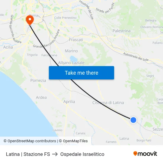 Latina | Railway Station to Israelitic Hospital map