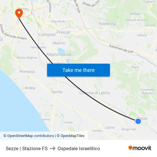 Sezze Railway Station to Israelitic Hospital map
