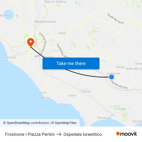 Frosinone | Piazza Pertini to Ospedale Israelitico map