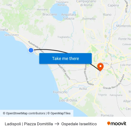 Ladispoli | Piazza Domitilla to Ospedale Israelitico map
