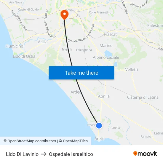 Lido Di Lavinio to Ospedale Israelitico map