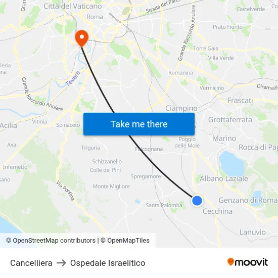 Cancelliera to Israelitic Hospital map