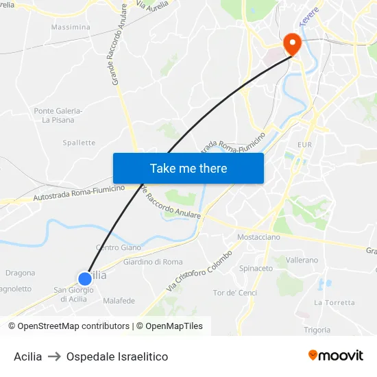 Acilia to Ospedale Israelitico map