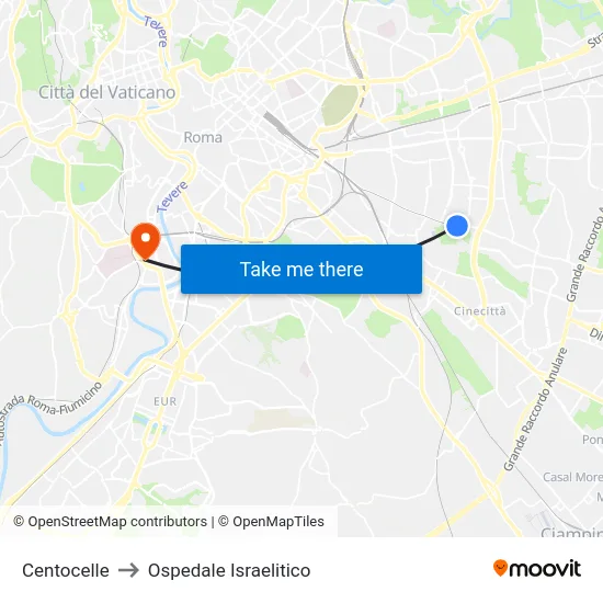 Centocelle to Ospedale Israelitico map