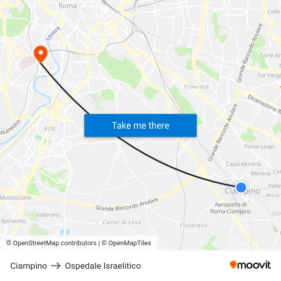Ciampino to Ospedale Israelitico map