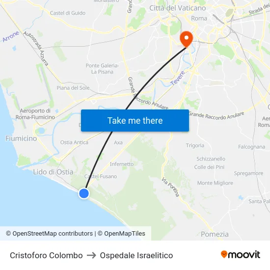 Cristoforo Colombo to Ospedale Israelitico map