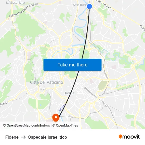 Fidene to Ospedale Israelitico map