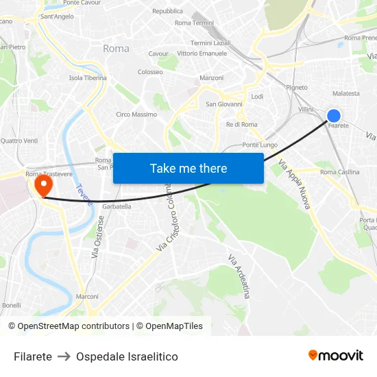 Filarete to Ospedale Israelitico map