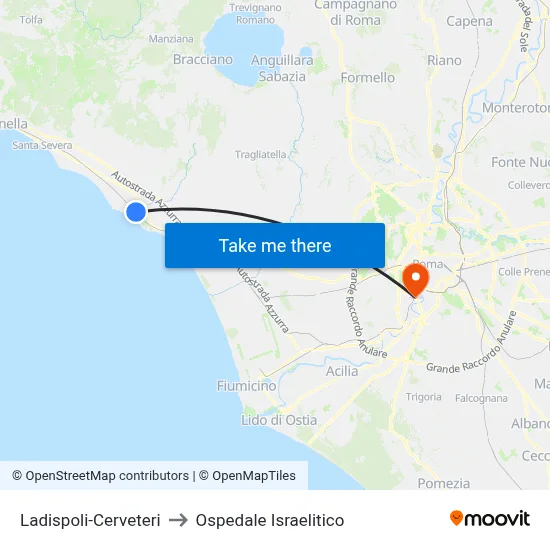 Ladispoli-Cerveteri to Ospedale Israelitico map