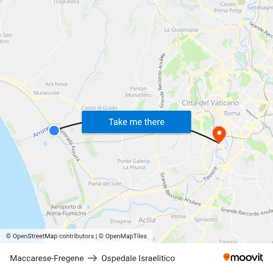 Maccarese-Fregene to Ospedale Israelitico map
