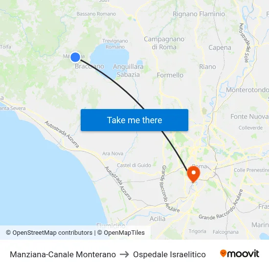 Manziana-Canale Monterano to Ospedale Israelitico map