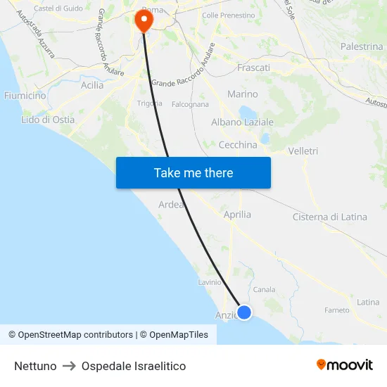 Nettuno to Ospedale Israelitico map