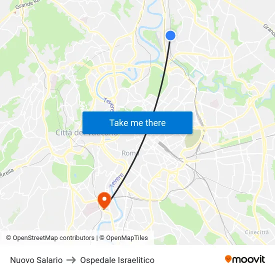 Nuovo Salario to Ospedale Israelitico map