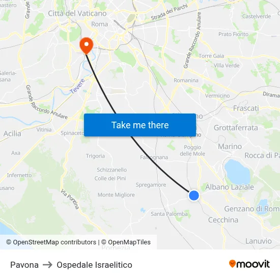 Pavona to Ospedale Israelitico map