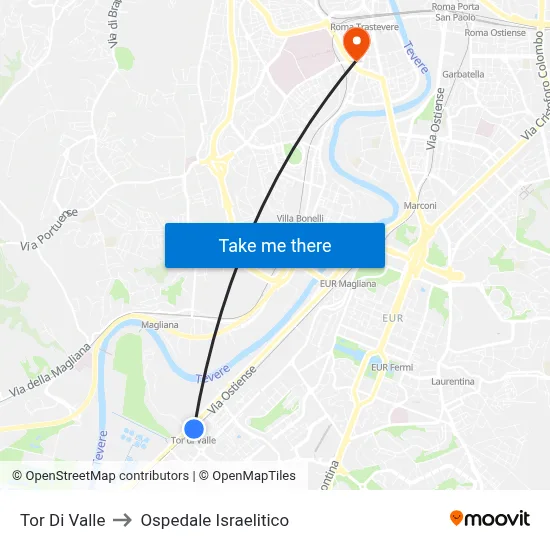 Tor Di Valle to Israelitic Hospital map