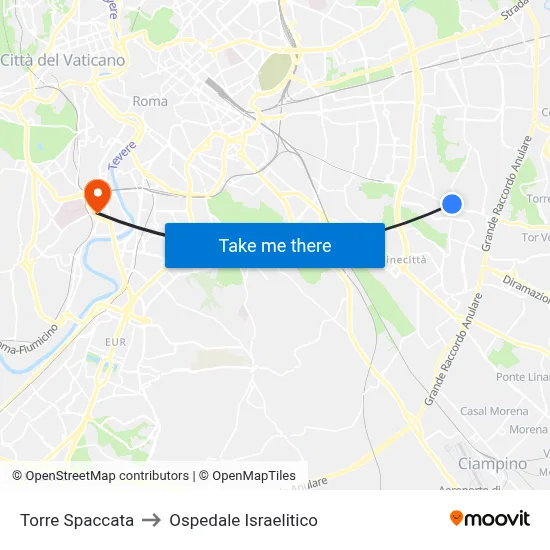 Torre Spaccata to Ospedale Israelitico map