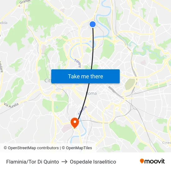 Flaminia/Tor Di Quinto to Ospedale Israelitico map