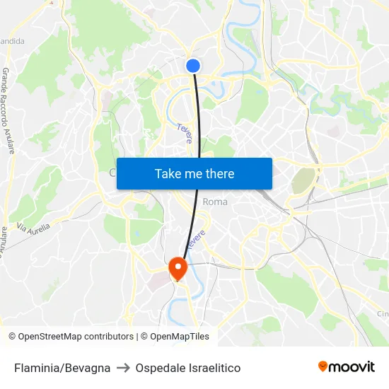 Flaminia/Bevagna to Ospedale Israelitico map