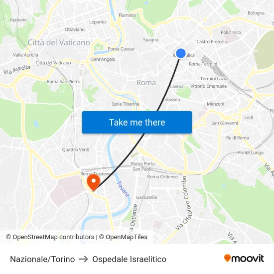 Nazionale/Torino to Ospedale Israelitico map