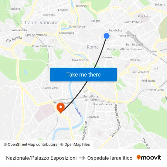 Nazionale/Palazzo Esposizioni to Ospedale Israelitico map