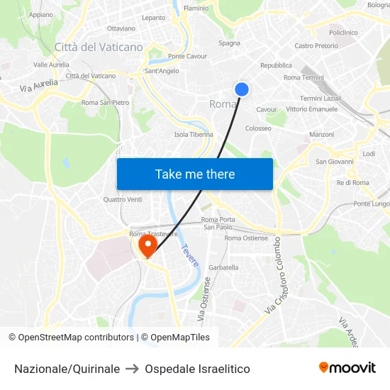 Nazionale/Quirinale to Ospedale Israelitico map
