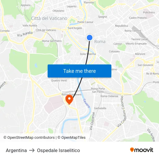 Argentina to Ospedale Israelitico map