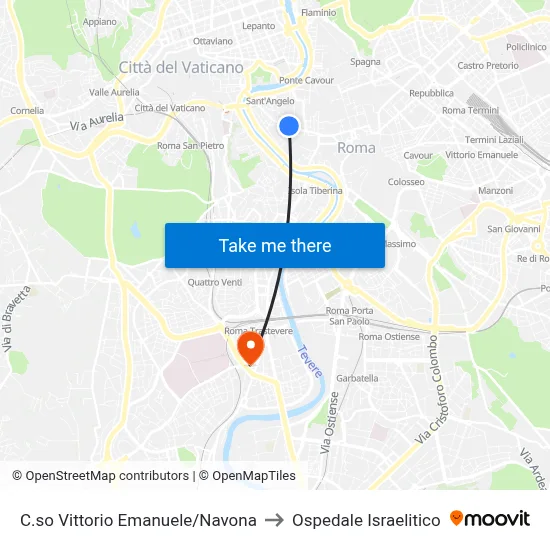 C.so Vittorio Emanuele/Navona to Ospedale Israelitico map